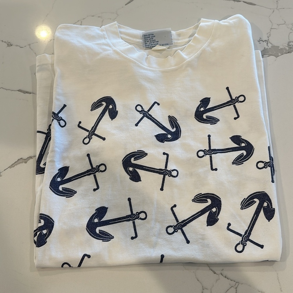 Vintage White Anchor Print Men's Tees - Short Sleeve ⚓️